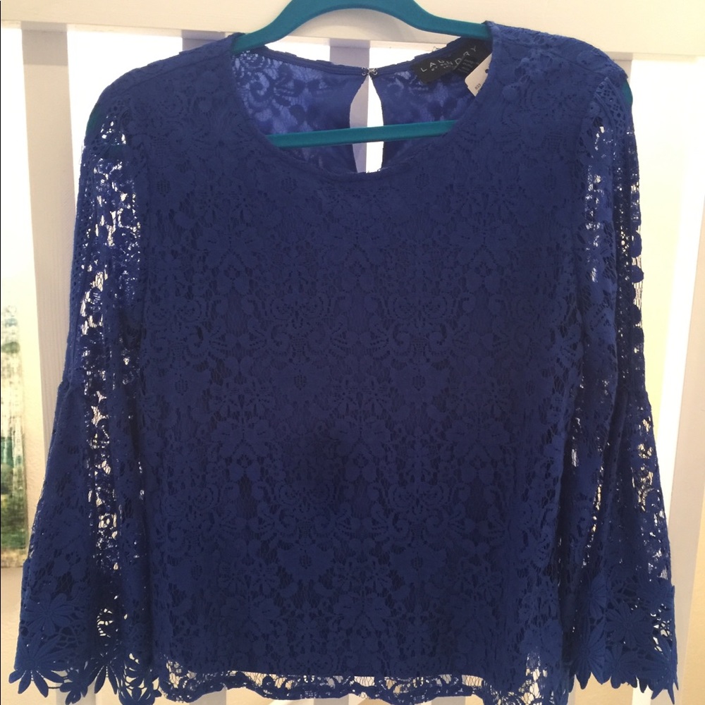 New Laundry Long Sleeve Blue Lace Blouse- Sz Sm